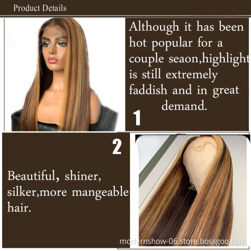 Highlight Straight Lace Front Wig P4/27 Honey Blonde Brown Pre Plucked Brazilian Remy Lace Frontal Human Hair Wigs For Women